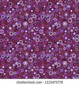 Geometric seamless pattern. Circles and rings are chaotically located on a red background. Useful as design element for texture and artistic compositions.