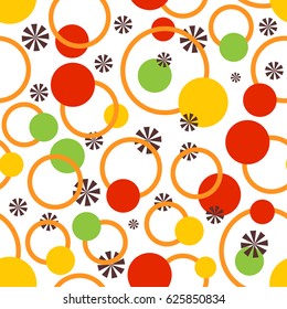 Geometric seamless pattern with circles of ripe apples colors on white background