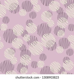 Geometric seamless pattern with circles in scandinavian dust rosy colors. Abstract geometry repeatable motif. Tile rapport for textile, fabric, tissue, wrapping paper, surface design.