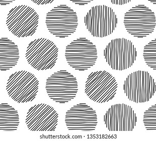 Geometric seamless pattern with circles, stripes, dots. Pattern for fashion and wallpaper. 