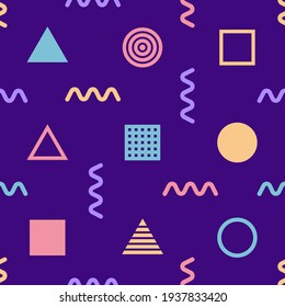 Geometric seamless pattern with circles and triangles. Memphis style for fashion. Vector abstract background