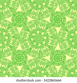 Geometric seamless pattern circular pattern green on yellow background