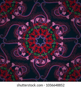 Geometric seamless pattern circular ornament. Vector multicolor mandalas in red, black and pink colors. Perfect for any kind of design, wedding, birthday, holidays, kaleidoscope, medallion.