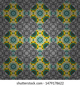 Geometric seamless pattern circular ornament. Perfect for any kind of design, wedding, birthday, holidays, kaleidoscope, medallion. Vector multicolor mandalas in brown, gray and blue colors.