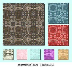 geometric seamless pattern classic line art set blue background, wallpaper, backdrop, printing, fabric, and vector