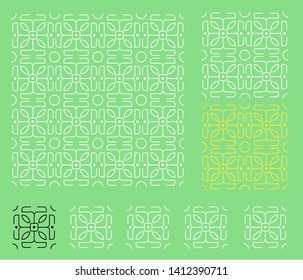 geometric seamless pattern classic line art set green background, wallpaper, backdrop, printing, fabric, and vector