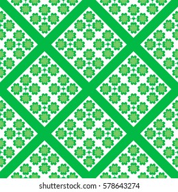 Geometric seamless pattern with clover. Green background. Happy St. Patrick's Day. 