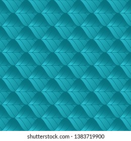 Geometric seamless pattern. Cold color gradient abstract leaf. Repeating modern geometric grid background. Fashion fabric organic ornament weave. Textile decor vector illustration