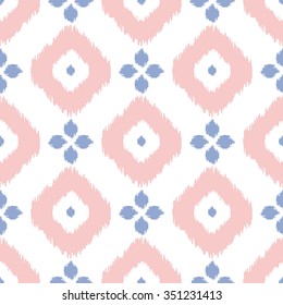 Geometric seamless pattern in color of the year 2016. Abstract simple ikat design. Rose quartz and serenity violet colors.