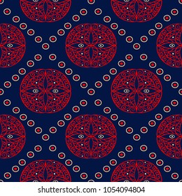Geometric seamless pattern. Colored red and blue background for wallpapers, textile and fabrics