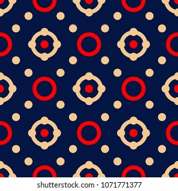 Geometric seamless pattern. Colored red beige and blue background for wallpapers, textile and fabrics