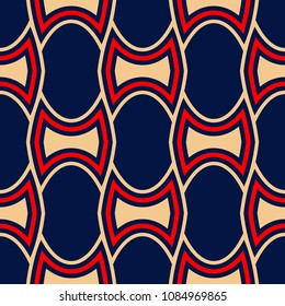 Geometric seamless pattern. Colored red beige and blue background for wallpapers, textile and fabrics