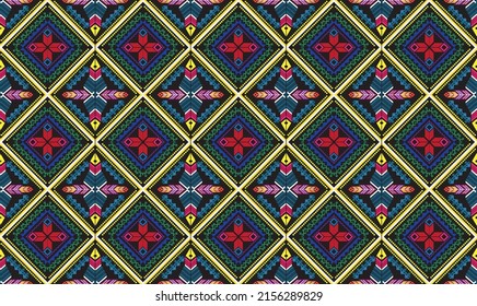 Geometric seamless pattern. Colored red and beige design on blue background for wallpapers, textile and fabrics. yellow, green design on grey background.