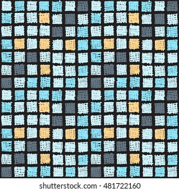 Geometric seamless pattern. Colored squares on a black background. Graphics graffiti style, painted by hand, background in retro style