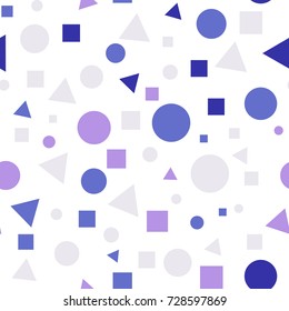Geometric Seamless Pattern with Colorful Figures. Triangles, Squares, Circles on White Background. Endless Texture or Rapport for Page Fill, Paper, Cloth, Linen, Upholstery.