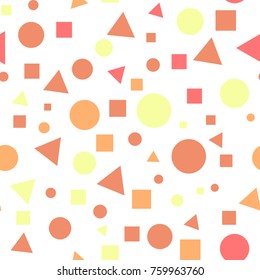 Geometric Seamless Pattern with Colorful Figures. Triangles, Squares, Circles on White Background. Endless Texture or Rapport for Page Fill, Paper, Cloth, Linen, Upholstery.