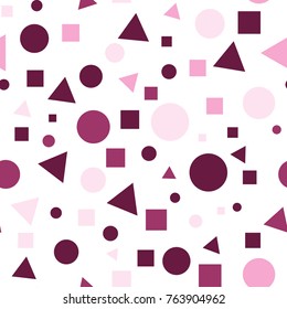 Geometric Seamless Pattern with Colorful Figures. Triangles, Squares, Circles on White Background. Endless Texture or Rapport for Page Fill, Paper, Cloth, Linen, Upholstery.