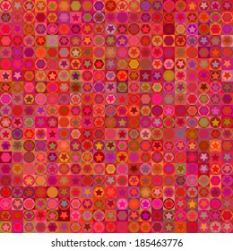 Geometric seamless pattern. Colorful mosaic. Structure squares, hexagons, circles and stars. Vector.