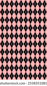 Geometric seamless pattern with colorful shapes, black pink Harlequin, Argyle. Circus. Design for cover, fabric, textile, wrapping paper.Pattern design over pink background.
