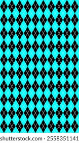 Geometric seamless pattern with colorful shapes, black sea green Harlequin, Argyle. Circus. Design for cover, fabric, textile, wrapping paper.Pattern design over sea green background.
