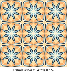 Geometric seamless pattern of colorful square tile. Traditional decorative ornate azulejos. Abstract vintage background. Vector illustration.