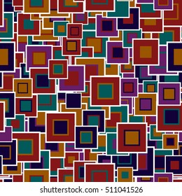 Geometric seamless pattern. The colorful squares of different sizes, are located in a chaotic manner. Useful as design element for texture and artistic compositions.