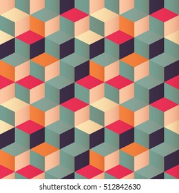 Geometric seamless pattern with colorful squares in retro design, vector illustration