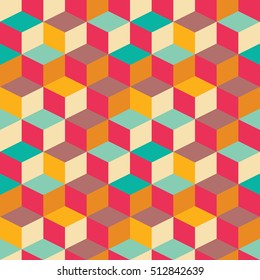 Geometric seamless pattern with colorful squares in retro design, vector illustration