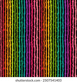 Geometric seamless pattern with colorful stripes - hand drawn vector illustration.