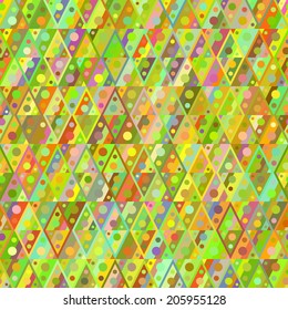 Geometric seamless pattern. Colorful structure, triangles, rectangles, diamonds and circles, vector. 