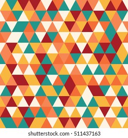 Geometric seamless pattern with colorful triangles in retro design, vector illustration