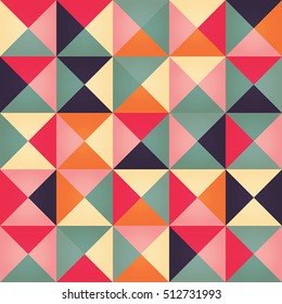 Geometric seamless pattern with colorful triangles in retro design, vector illustration