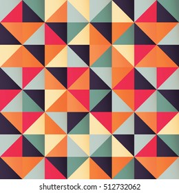 Geometric seamless pattern with colorful triangles in retro design, vector illustration