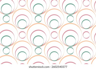 Geometric seamless pattern with concentric circles in pastel peach, pink, and green tones. Minimalist abstract design