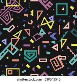 Geometric Seamless Pattern create in trendy memphis style. Perfect for post card, textile, wrapping paper design.
