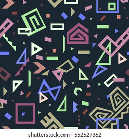 Geometric Seamless Pattern create in trendy memphis style. Perfect for post card, textile, wrapping paper design.