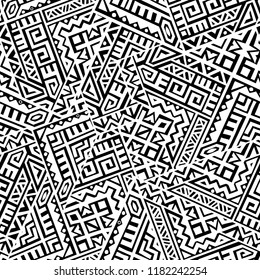 Geometric seamless pattern created in trendy ethnic style. Unique boho tile. Perfect for textile design, wrapping paper, wallpaper, site backdrop and screens background.