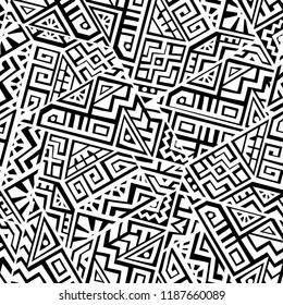 Geometric seamless pattern created in trendy ethnic style. Unique boho tile. Perfect for textile design, wrapping paper, wallpaper, site backdrop and screens background.