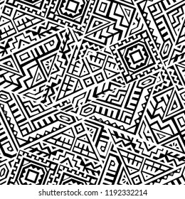 Geometric seamless pattern created in trendy ethnic style. Unique boho tile. Perfect for textile design, wrapping paper, wallpaper, site backdrop and screens background.