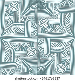 Geometric seamless pattern. Creative abstract squiggle style drawing background for children or trendy design with basic shapes. Simple childish scribble wallpaper print.
