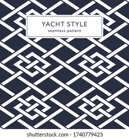 Geometric seamless pattern with crossing lines and rhombuses. Yacht style design. Elegant geometric background. Template for prints, wrapping paper, fabrics, covers, banners. Vector illustration.