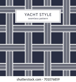 Geometric seamless pattern with crossing lines. Yacht style design. Basket texture background. Template for prints, wrapping paper, fabrics, covers, banners, posters, placards. Vector illustration.
