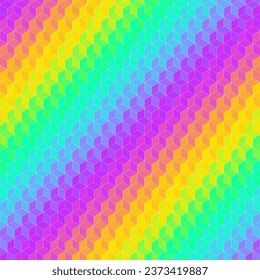 Geometric seamless pattern of a cubes in low poly style. Cubes style diagonal gradient.