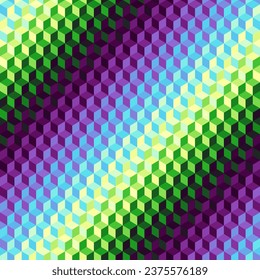 Geometric seamless pattern of a cubes in low poly style. Cubes style diagonal gradient.