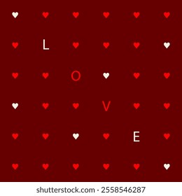 Geometric seamless pattern with cute hearts and word Love, for background, wrapping paper, fabric, website, cards, banner. Valentine's Day concept