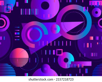 Geometrisches nahtloses Muster im Cyberpunk-Stil. Gradient futuristische geometrische Formen im Stil der 80er Jahre. Synthwave- und Retrowave-Design für Banner, Werbeprodukte und Poster. Vektorgrafik