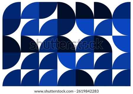 Geometric seamless pattern with dark blue and navy abstract half circle shapes on white background