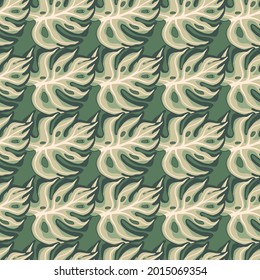 Geometrisches nahtloses Muster mit dekorativen Monstera handgezeichnet Blätter Druck. Einfaches Design. Entworfen für Stoffdesign, Stoffdruck, Umhüllung, Abdeckung. Vektorgrafik.