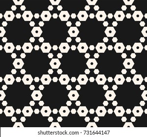 Geometric seamless pattern with delicate hexagonal lattice. Black and white hexagons texture, ornamental grid, mesh, net. Abstract monochrome background. Modern dark repeat design. - Stock vector