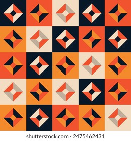 Geometric seamless pattern design bright retro orange and black colors vector